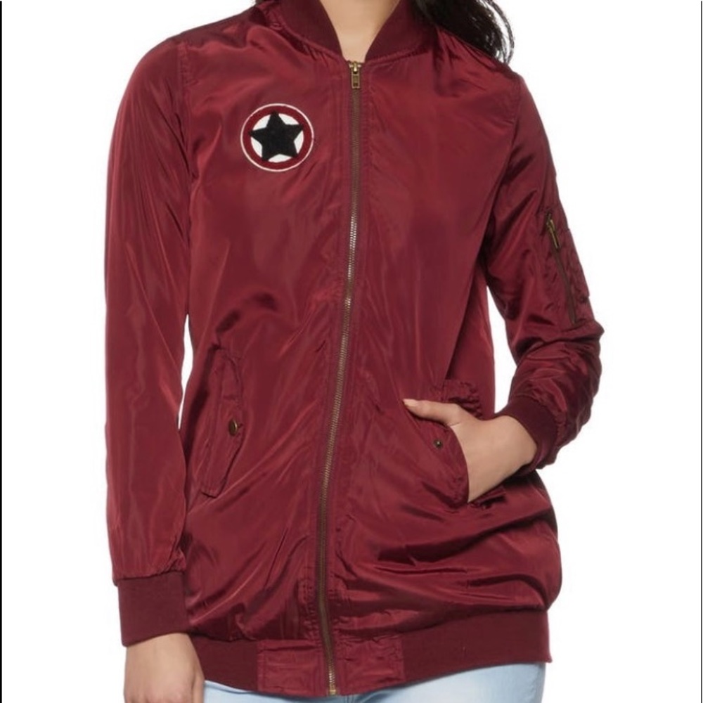 Longline Bomber Jacket with patches